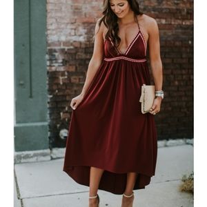 Express Embroidered Halter Maxi Hi Low Dress